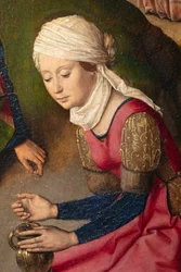 Seurakuntakirkko (Parochiekerk Sint-Pieter). Maalaus. Viimeinen ehtoollinen. Dirk Bouts. 1464-1468. Yksityiskohta. Oikea paneeli.