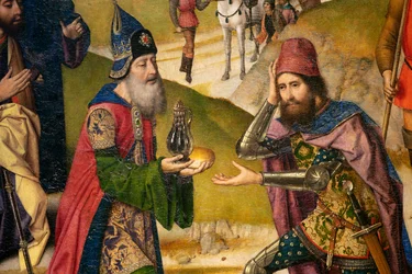 Seurakunnan kirkko (Saint Peter Parish Church). maalaus. Viimeinen ehtoollinen. Dirk Bouts. 1464-1468. Yksityiskohta. Vasen paneeli.