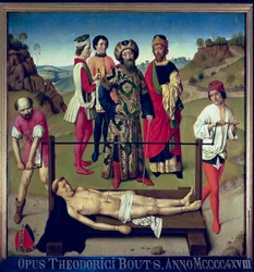 Pyhän Erasmuksen marttyyrikuolema, keskipaneeli Pyhän Erasmuksen triptyykistä, n. 1460