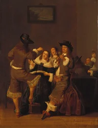Tyylikkäitä hahmoja juomassa ja iloitsemassa sisätiloissa, 1653