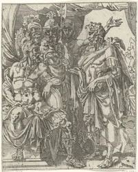Aquior explica a Holofernes sobre els israelites Judit i Holofernes (títol de la sèrie) acaben