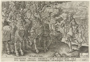 Saksin herttuan antautuminen Mühlbergin taistelukentällä 1547 Kaarle V:n voitot (sarjan nimi) Divi Caroli. v. imp. valita. max. victoriae, ex multis praecipuae (sarjan nimi)