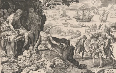 Keisarilliset joukot, jotka tuovat sivilisaatiota intiaaneille, keisarin Ch... voitoista, 1555.