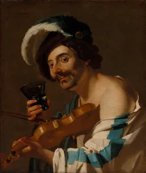 Viulunsoittaja viinilasilla, 1623.