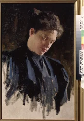 Taiteilija Olga Ludvigovna Della-Vos-Kardovskaja (Della Vos Kardovskaja) (Della Vos Kardovskaja) (Della-Vos-Kardovskaja) (1875-1952) muotokuva. (Taiteilija O. Della Vos Kardovskajan muotokuva). Dmitri Nikolajevitš Kardovskin (Kardovskin) kuva (1866-