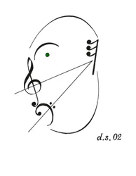 Diminuendo face - laulavat kasvot, jotka on piirretty käyttäen diminuendon musiikkisymbolia ja erilaisia muita nuottiesimerkkejä.