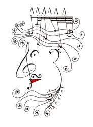 Musiikin kuningas - karikatyyri kruunua kantavasta päästä, joka on piirretty käyttäen nuotinmerkintöjä.