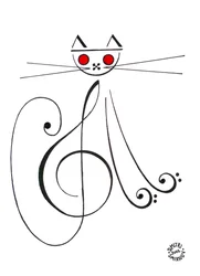 Musikaalinen kissa - kissa, joka on piirretty käyttäen nuotinnusta
