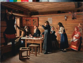 Uskonnollinen kiista – Dmitri Jegorovich Žukovin (1841-1903) maalaus, öljy kankaalle