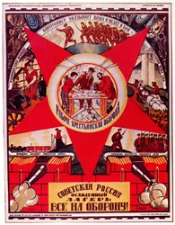 Neuvosto-Venäjä on piiritetty. Kaikki Puolustusvoimiin! Juliste, 1919