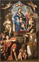 Neitsyt ja lapsi pyhien Petroniuksen ja Johannes evankelistan kanssa, 1625-1629.
