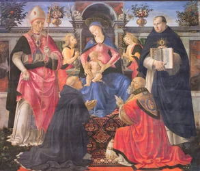 Madonna nousi valtaistuimelle kahden enkelin, pyhimysten ja paavi st Clementin kanssa