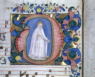 Missal 540 Historioitu alkukirjain "G", joka kuvaa pyhän vyön Madonnaa (vellum)