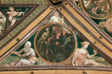 Domenico Beccafumi (1486-1551) Enee pelastaa Anchisen Troijan freskon tulesta