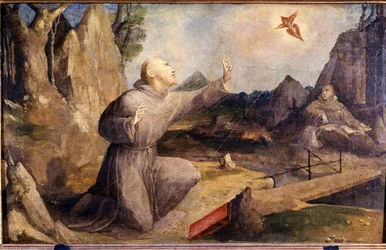 Pyhä Franciscus saa stigmaa. Beccafumi Domenico Mecarino (noin 1486–1551)