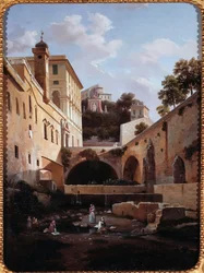 Näkymä villa del Principe tai palazzo di Andrea Doria a Genes, Italia (näkymä Villa del principe Dorian sivulta, Genova) Domenico Cambiason (1811-1894) maalaus