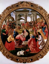 Kuninkaiden kumarrus, 1487, halkaisija 171 cm, Firenze, Galleria degli Uffizi (virastot)