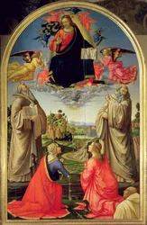Kristus kirkkaudessa pyhän Benedictuksen (n.480-547), pyhän Romualdin (n.952-1027), pyhän Attinian, pyhän Grecinia ja lahjoittajan, apotti Buonvicinin kanssa, 1492 (paneeli) (yksityiskohdat katso 85138).