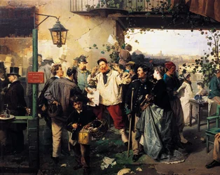 Uutisia Villafrancan rauhasta, yksityiskohta Domenico Indunon (1815-1878) maalauksesta