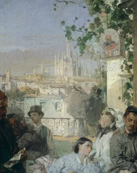 Uutiset Villafrancan rauhasta, kirjoittanut Domenico Induno, yksityiskohta