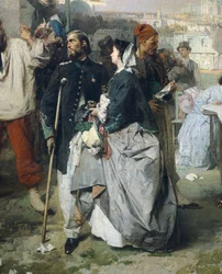 Uutiset Villafrancan rauhasta, kirjoittanut Domenico Induno, yksityiskohta