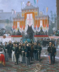 Galleria Vittorio Emanuelen kulmakiven laskeminen Milanossa, Domenico Induno