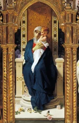 Ruusujen Madonnan tryptyykki, kirjoittanut Domenico Morelli (1823-1901), yksityiskohta, Pyhän Augustinuksen kappeli, Corigliano Calabron linna, Calabria, Italia