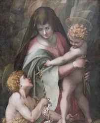 Madonna ja lapsi Nuoren St Johnin kanssa, Domenico Puligo (öljy paneelissa)