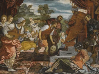 Davidin voitto par Tintoretto, Domenico (1560-1635). Öljy kankaalle, koko: 96,8x131, , Yksityiskokoelma