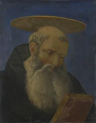 Tonsured-partaisen pyhän päällikkö Carnesecchin tabernaakkelista, n. 1440