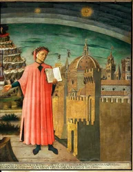 Dante Alighieri ja näkymä Firenzen kaupunkiin, Italiaan