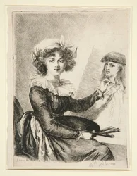 Louise-Élisabeth Vigée-Lebrun (Mlle Lebrun), vuoden 1790 Uffizin omakuvan mukaan ja siihen nähden peilikuvana