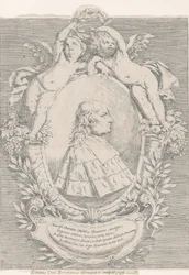 Giovanni Girolamo Sbaraglian muotokuva soikeassa, jota reunustavat kaksi puttia runsaudensarvi..., 1716.