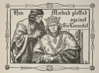 Miten Mordred juonitteli Sir Launcelotia vastaan, kuvitus Beatrice Clayn teoksesta 