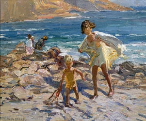 Meren rannalla (öljy laudalle)