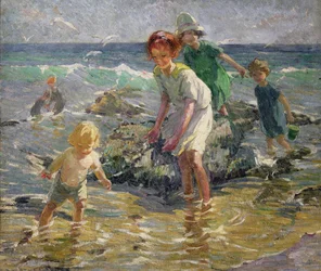 Lapset rannalla (öljy kankaalle)