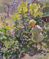 Puutarhassa (öljy kankaalle)