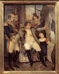 Napoleon I:n (1769-1821) muotokuva hänen poikansa, Rooman kuninkaan Napoleon II:n (1811-1832) muotokuvan edessä, jonka hänen toverinsa tarjosivat maanpaossa Saint Helene Peinture de Dubreuilin saarella (1799-1850)