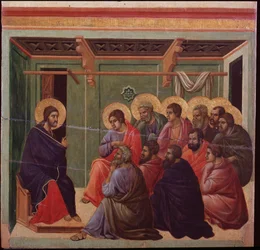 La Maesta Passion: Jeesus jättää apostolit - Duccio Di Buoninsegnan maalaus