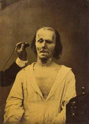 Rentoutuneet kasvot vasemmalla, syvällinen huomio oikealla, 1854-1856, painettu 1862.
