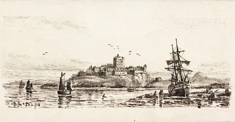 Hollantilainen kuunari jumissa Bamburghissa (muste kortilla)