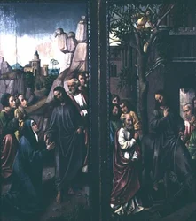 Kristus jättää äitinsä; Kristuksen tulo Jerusalemiin, noin 1500