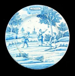 Delftware-lautanen, joka kuvaa syyskuun (tinalasitettu keramiikka)