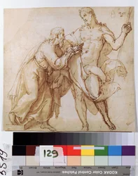 "Pyhän Thomasin uskomattomuus" (The Incredulity Of Saint Thomas) hollantilaisen koulukunnan mustepiirustus, 1600-luvun alun Pushkin-museo, Moskova