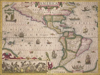 Amerikan kartta Mercatorin atlaksesta, julkaissut Jodocus Hondius (1563-1612), Amsterdam, 1606