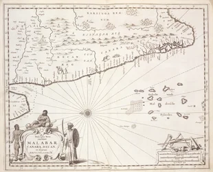 Malabarin rannikon kartta, Itä-Intia, 1672