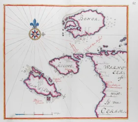 Kartta, jossa näkyy osa saaresta Ceram (Seram) ja Bonoa (Boano Island) sekä Kelang Island ja Manipa Island.