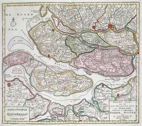 Uusi kartta Hollannin lounaisosasta, mukaan lukien Voornen, Puttenin jne. ulosottomiehet. [Kolmekymmentäkuusi Alankomaiden karttaa]Isaak Tirion Vuosina 1739–1757.