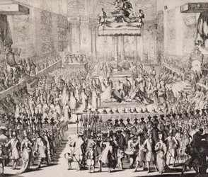 Vilhelm Oranialaisen (1650-1702) ja Marian (1662-94) kruunajaiset Westminster Abbeyssa, 21. huhtikuuta 1689
