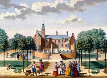 Näkymä Adrichemin talosta, Hendrick de Lethin ja Matthias Brouerius Van Nidekin Het Zeganpralent Kennemerlantista, julkaistu n. 1700-1730